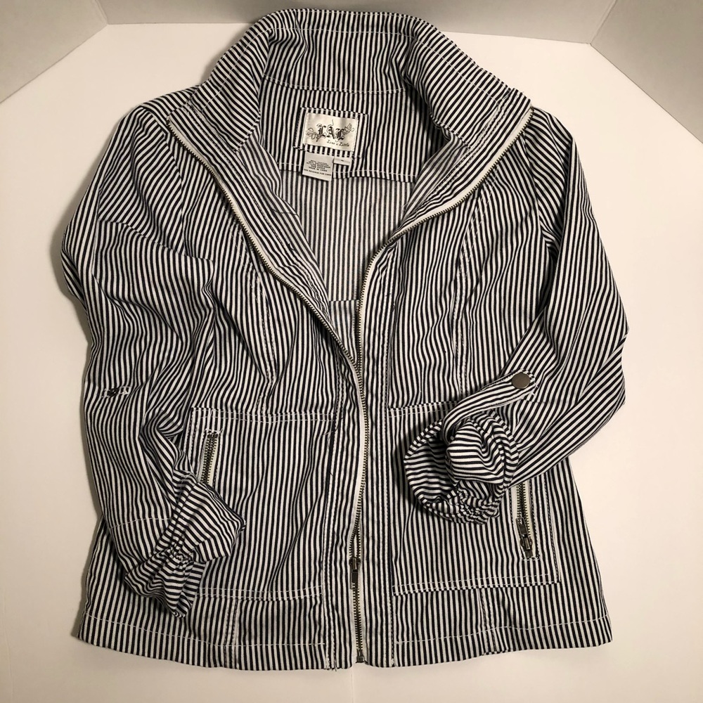 Live A Little Navy Blue & White Striped Jacket S